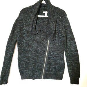 Forever 21 Womens Cable Knit Sweater Asymmetric Zipper Size L Dark Gray Vintage